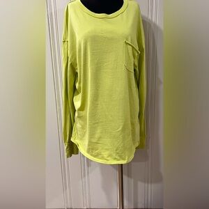 FREE PEOPLE Londontown pocket long sleeve  Top neon green yellow